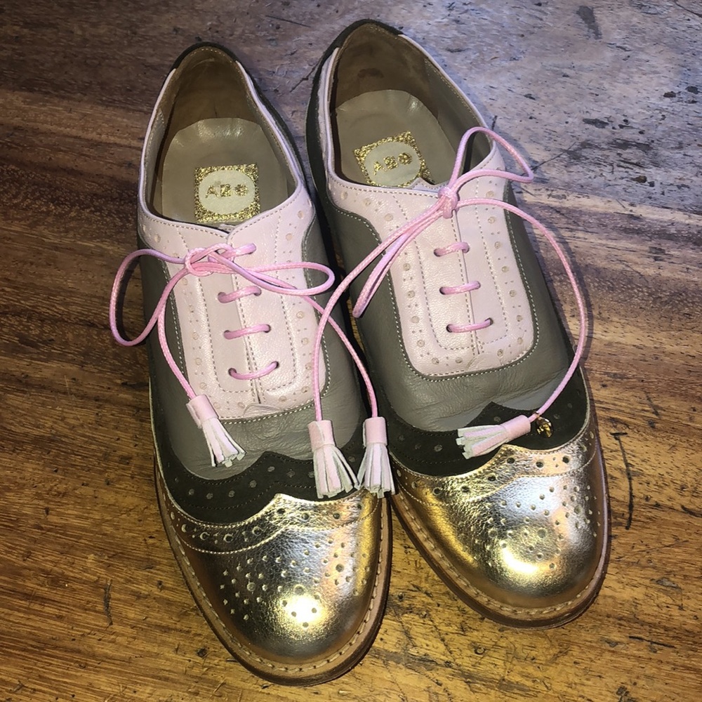 Abo handmade metallic leather saddle shoes